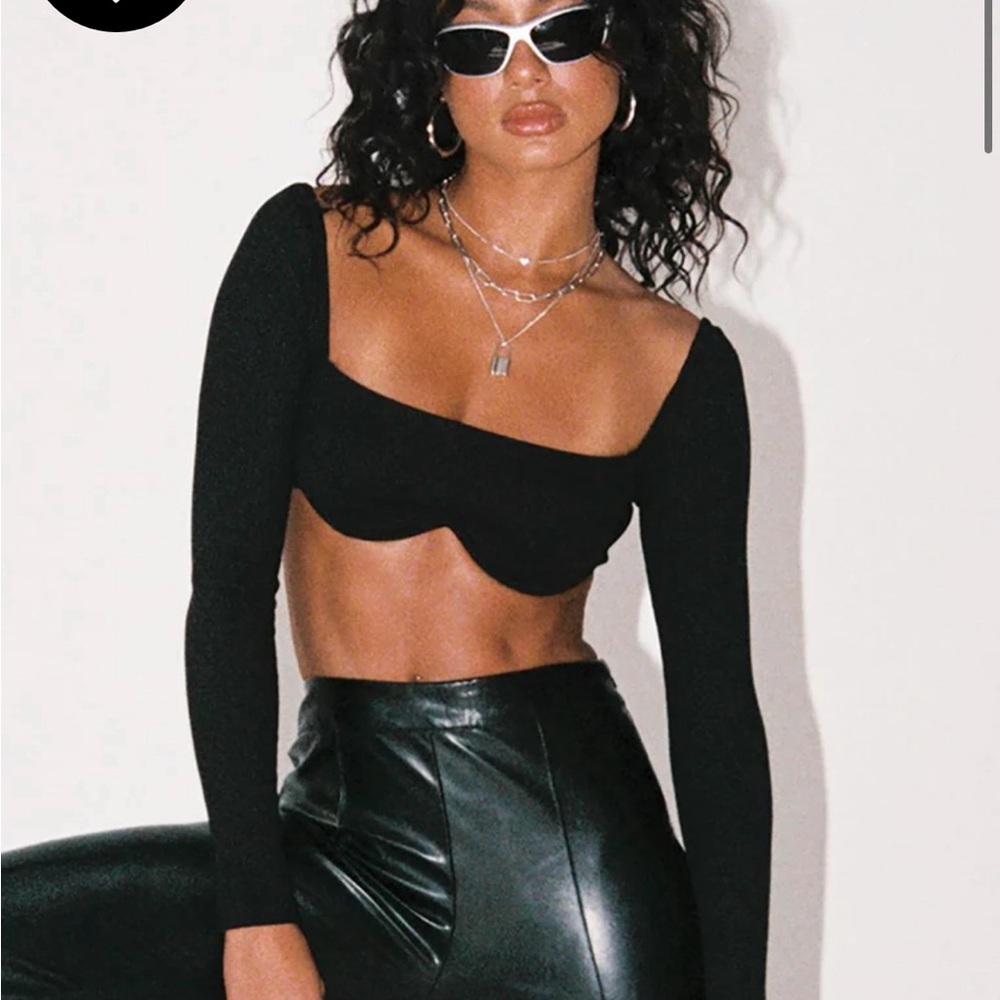 Princess Polly Becca Long Sleeve Crop Top Black